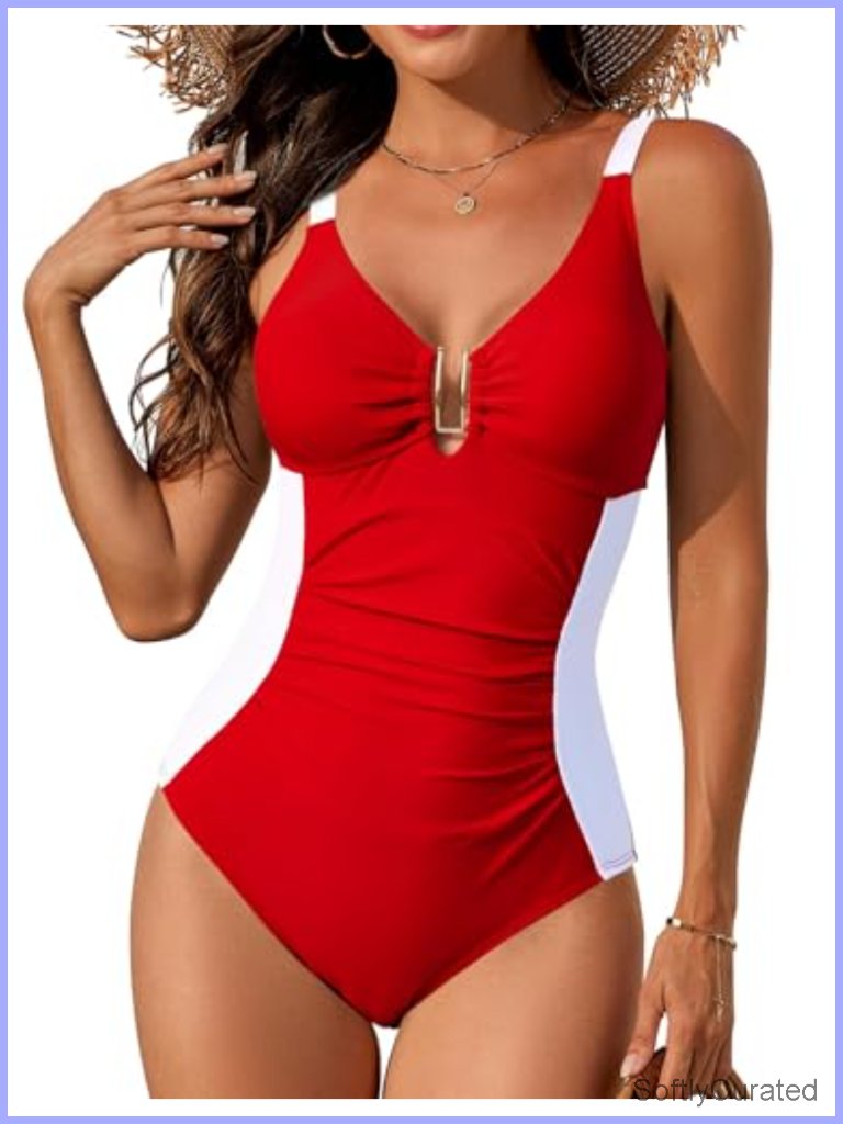 Tummy Control One Piece Swimsuit Sexy Color Block U-Wire Slimming Shapewear
